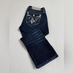 Rock Revival Blue Denim Dark Wash Easy Capri Rubella Size 28 Embellished